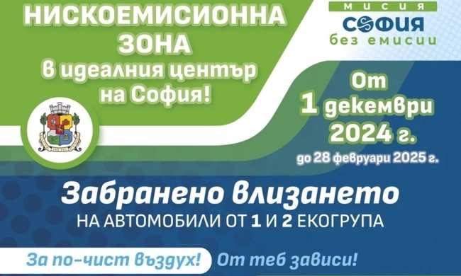Столичната община припомня - от 1 декември влиза в сила нискоемисионната зона за автомобили