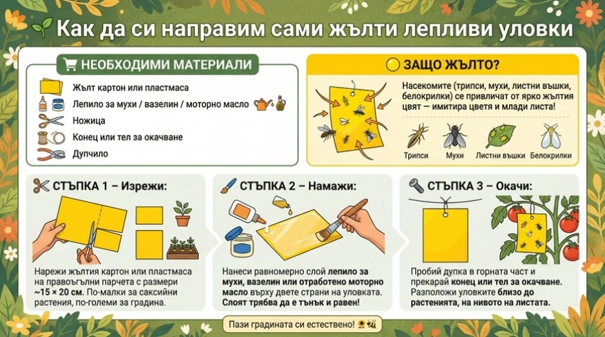 Направете си сами жълти лепливи уловки за мониторинг и контрол на вредители в домашната градина