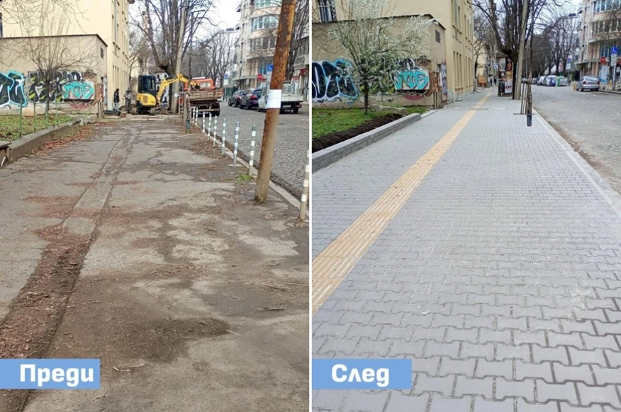 Столична община обнови над 7000 кв. м тротоари за първото тримесечие на годината